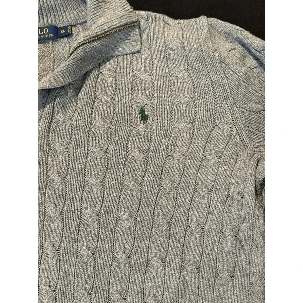 POLO RALPH LAUREN Tussah Silk Cable Knit Sweater 1/4 Button Sage Green Mens XL
